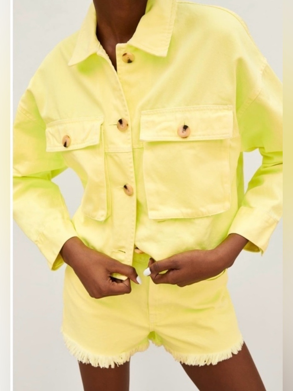 Zara Neon Yellow Cropped Jean Jacket